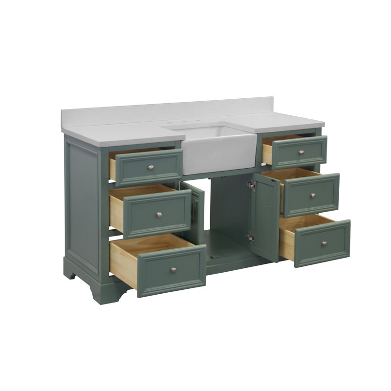 Emiliano 60" Single Bathroom Vanity Set, Sage Green, Quartz