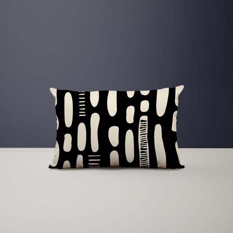 Polyester/Polyester Blend Lumbar Rectangular Indoor/Outdoor Pillow Cover & Insert, Black