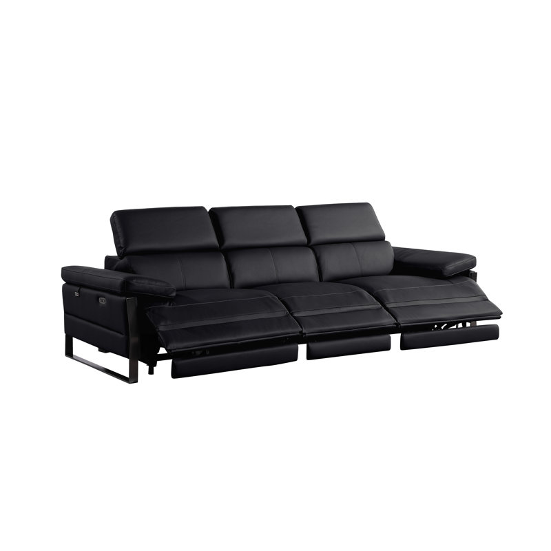 Top Grain Italian Leather Modular Power Triple Reclining Sofa With Power Headrests, Black