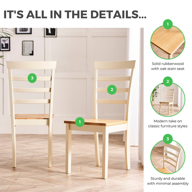 Alissah Solid Wood Farmhouse Extendable Dining Table Set with x4 Dining Chairs & x1 Dining Bench, Oak/Cream