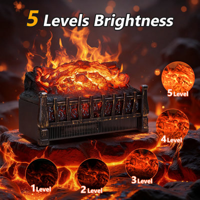 Nordic Hygge Adlina 20 in. Electric Fireplace Log Heater w/Remote Control 8H Timer Realistic Flame Ember Bed Adjustable Brightness