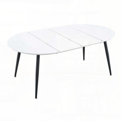 Table de salle à manger extensible ronde coulissante - Plateau en panneau de fibres à densité moyenne avec pieds en métal noir