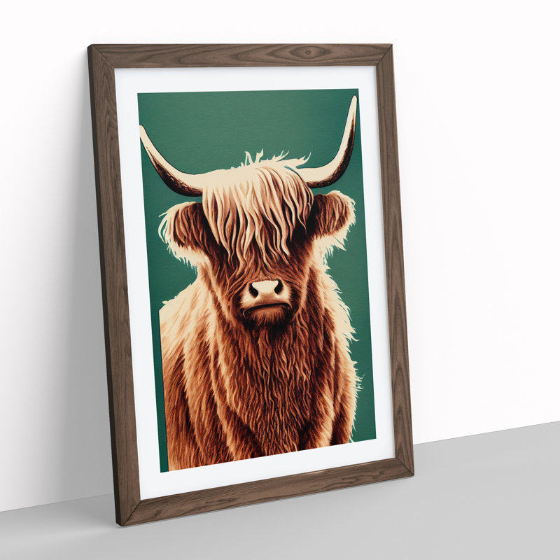 Fabulous Highland Cow - Single Picture Frame Print, 64cm H x 46cm W x 2cm D, Walnut