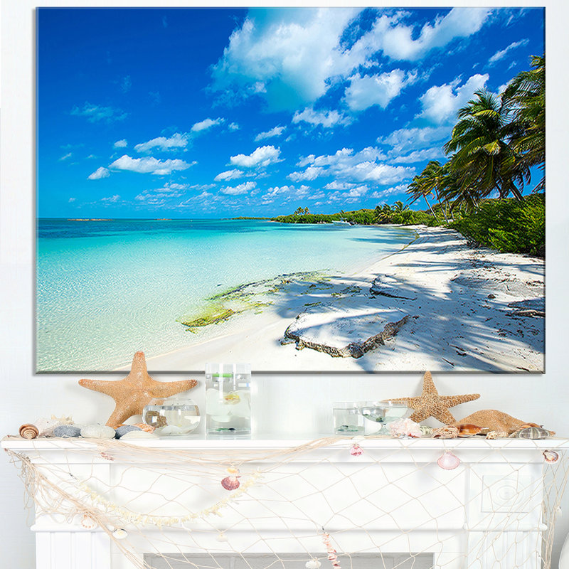 «Tropical Beach with Palm Shadows» de Mattos - reproduction de photo, H 20 po x l 40 po, Toile tendue