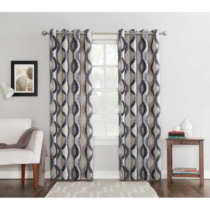 Watercolor Ogee Room Darkening Grommet Curtain Panel - Basics by Wayfair™, Gray, 54" W x 95" L