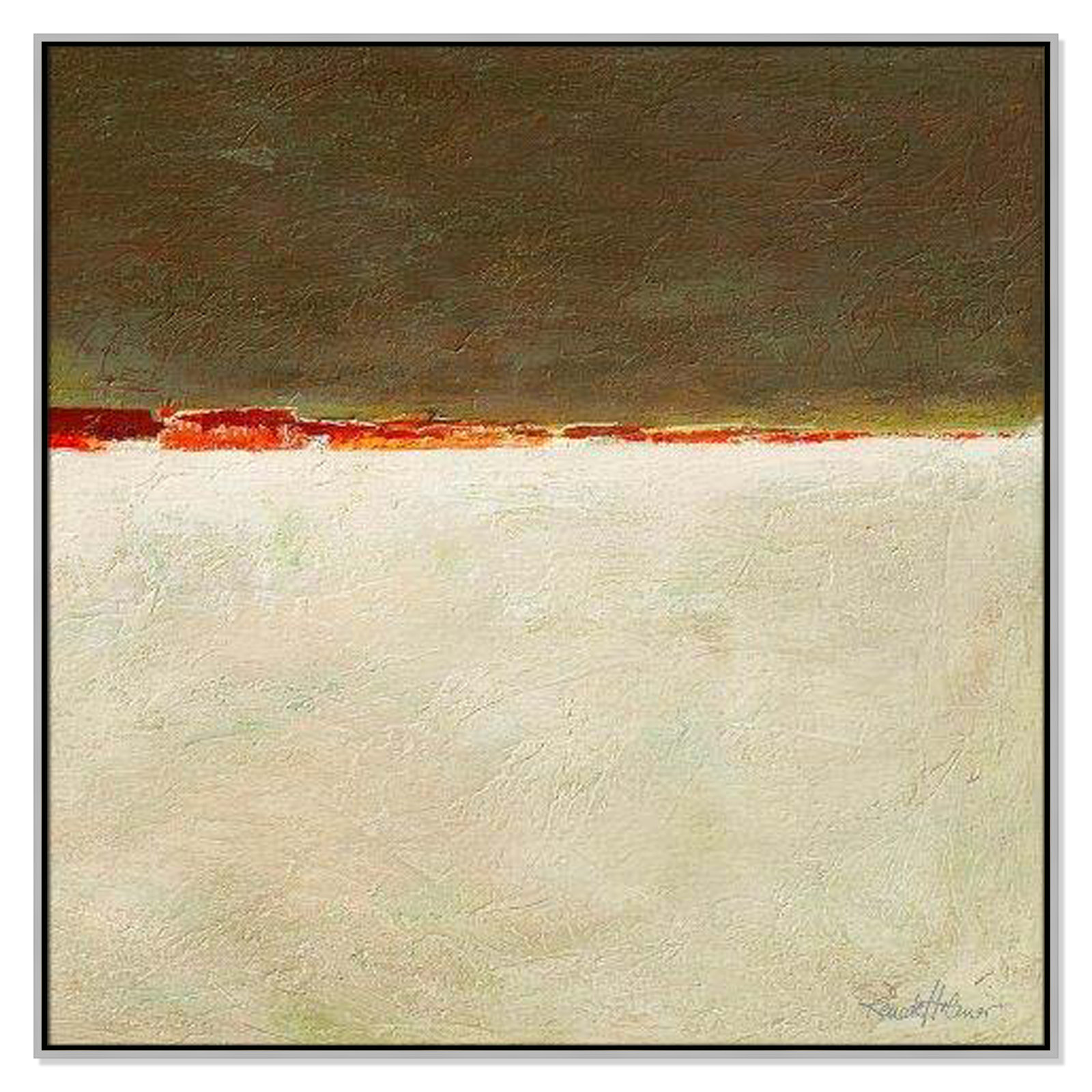 Orange Horizon I by Renate Holzner, 46.5'' H x 46.5'' W x 2'' D, Silver Framed