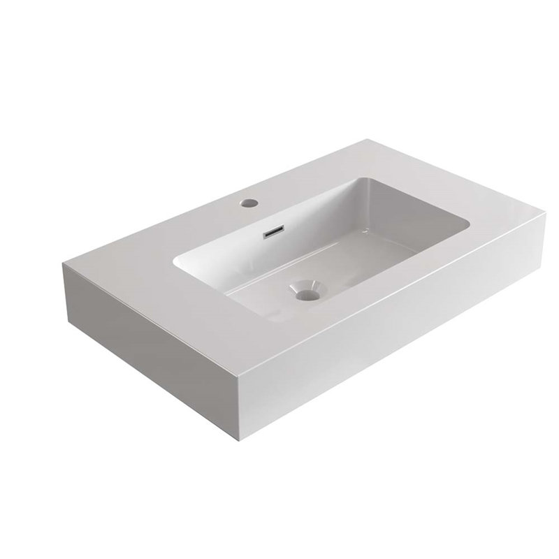 Integrated Engineered Quartz Basin Without Drain And Faucet, White, White