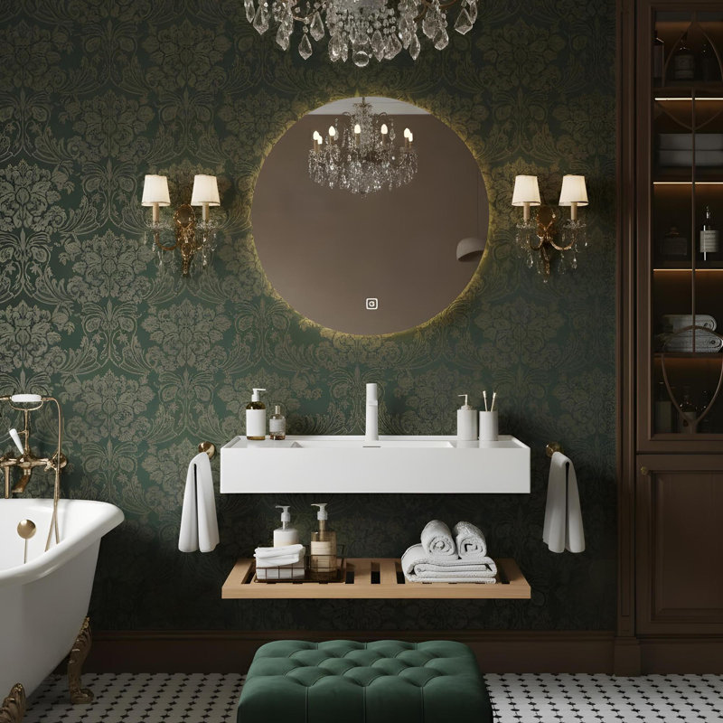  Lavabo mural intégré rectangulaire en acrylique blanc flottant, Naturel, 35"