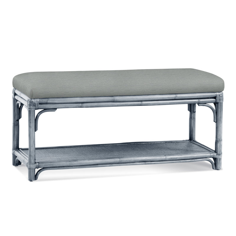 Summer Retreat Wicker Shelf Storage Bench, Sea Glass, White Textured Performance; 0865-91