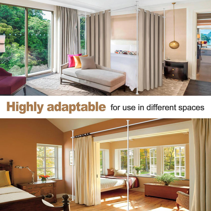 Satin Adjustable Curtain Pole Set, White