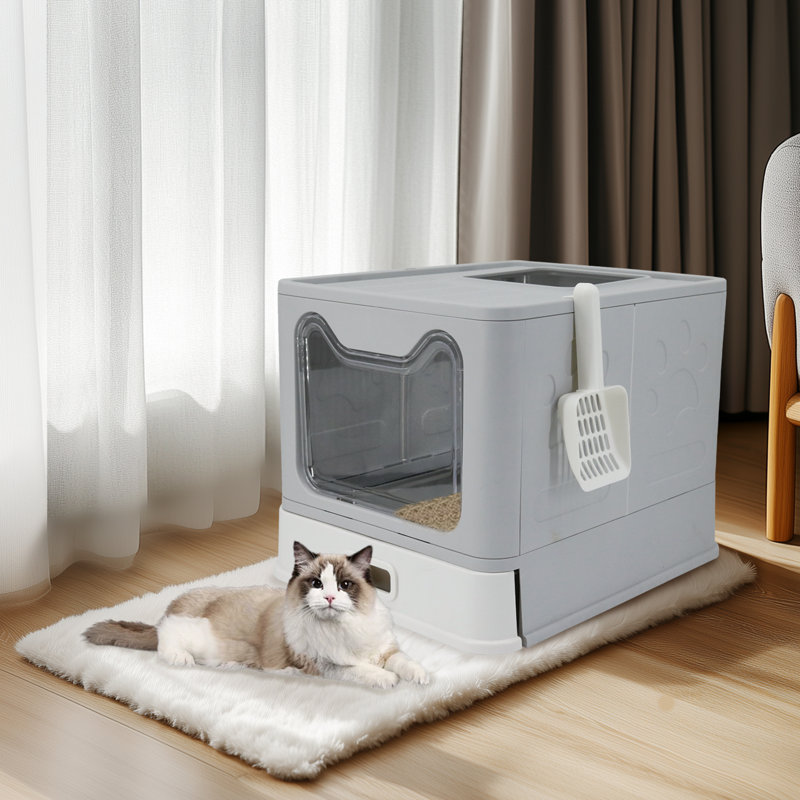 Stainless Steel Enclosed Cat Litter Box With Scoop