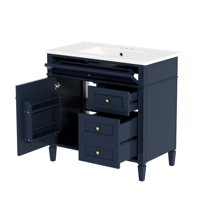 Meuble-lavabo moderne 36 "avec lavabo en céramique, Bleu