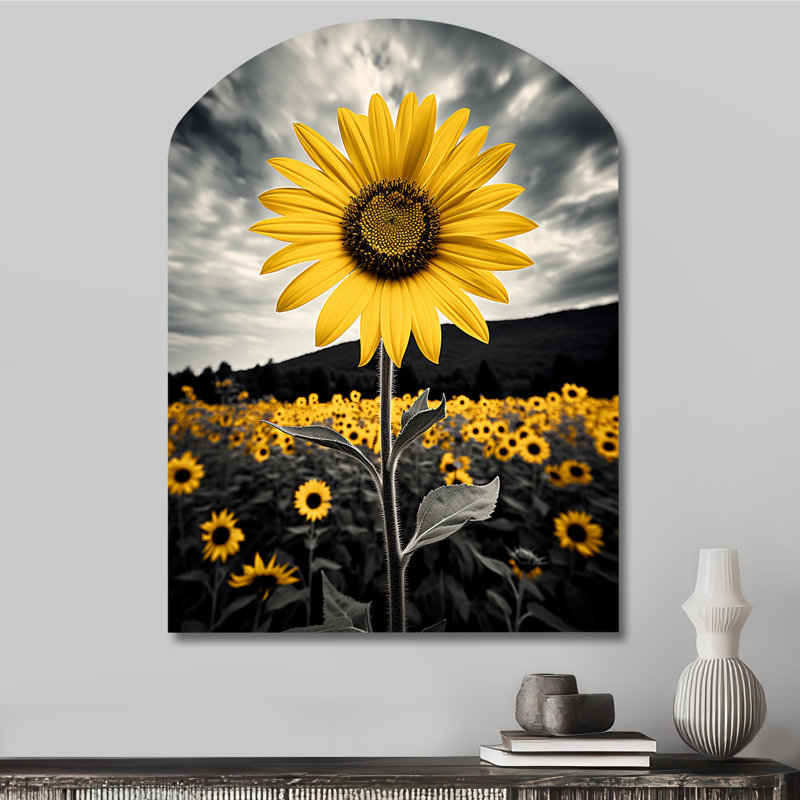 Newberry - Décoration murale irrégulière en forme d'arche tournesols en métal, H 34 po x l 25 po