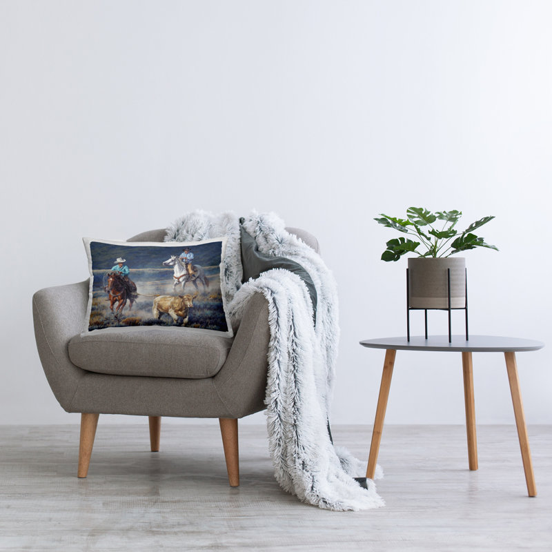 Coussin décoratif imprimé The Chase Cowboys par David Graham