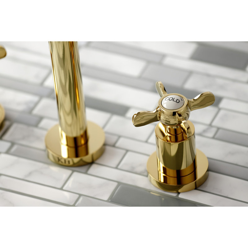 Kingston Brass Essex Two-Handle 3-Hole Wall Mount Roman Tub Faucet, Polished Brass