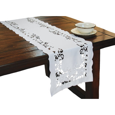 White Rose Embroidered Cutwork Table Runner