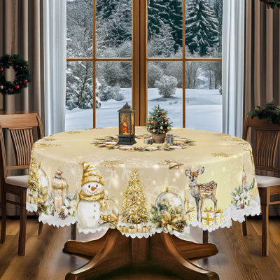 Polyester Waterproof Stain Christmas Decor Tablecloth