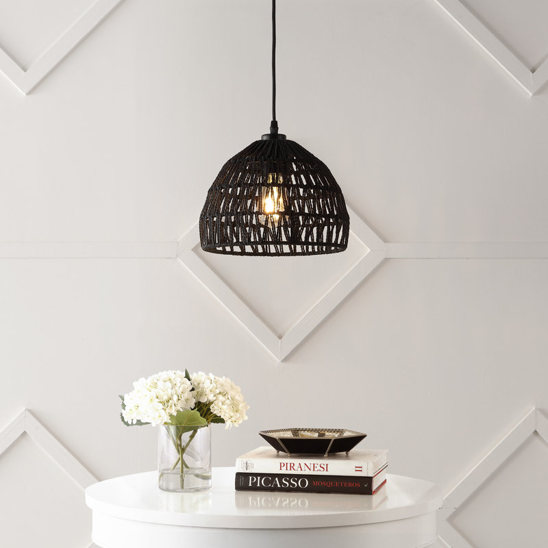 Luminaire suspendu en forme de dôme à 1 lumière Khorawa, Blanc, H 70 po x l 10,25 po x P 10,25 po, Blanc