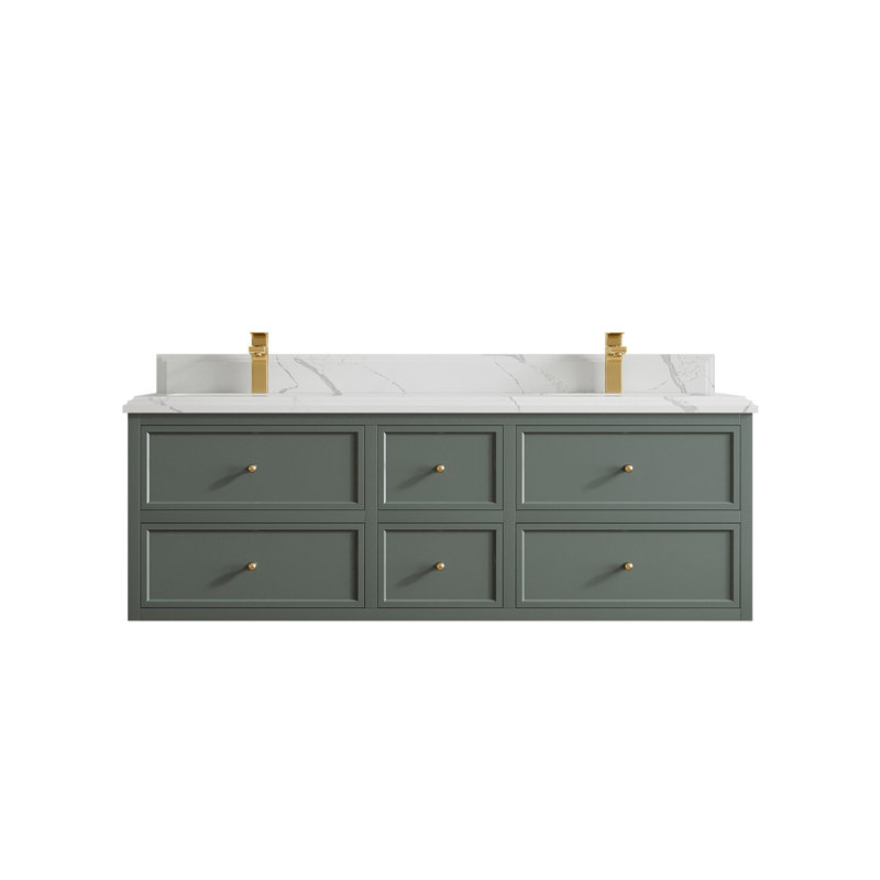 Roswell Floating 60 " W Wall Mounted 2 Double Vanity Bathroom Vanity With Quartz Top