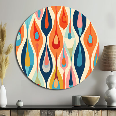 Retro Abstract Drops XI - Abstract Round Metal Art