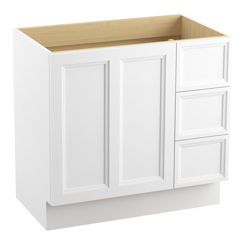 Base de meuble-lavabo 36 po Damask, Top doors and bottom drawer, Lin blanc