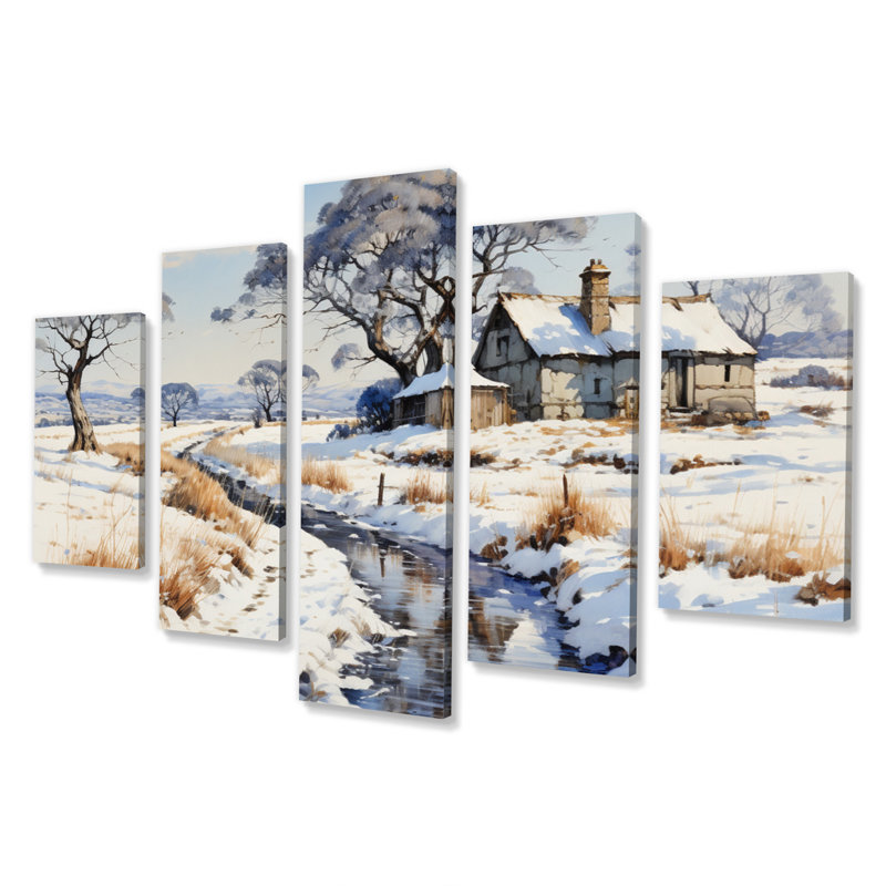 Country House Snow Solitude - Paysages, art mural, salon - 5 panneaux