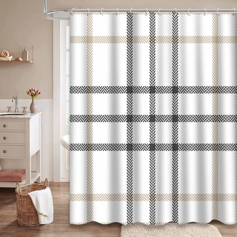 Rideau de douche en tartan à chevrons sans couture avec 12 crochets, L 72 po x l 78 po