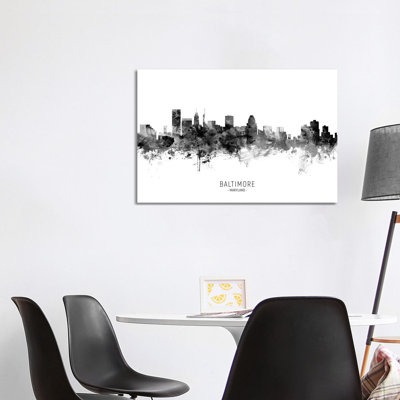 Baltimore Maryland Skyline Name Bw by Michael Tompsett - 1 Piece Wrapped Canvas Wall Art