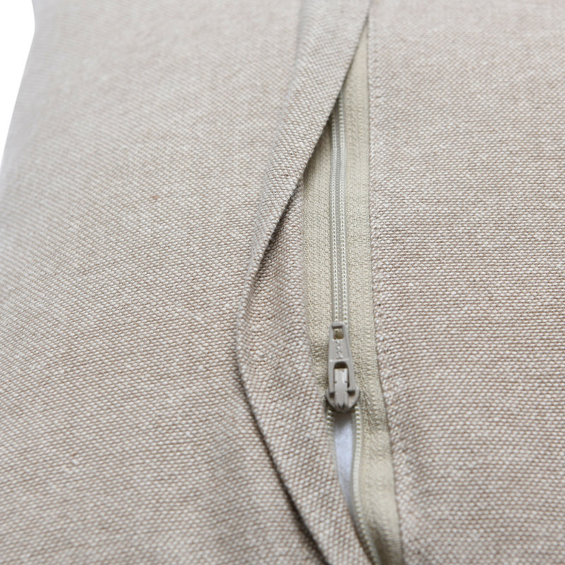 16" Beige and White Embroidered Cotton Throw Pillow