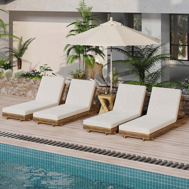 Ensemble de chaises longues avec dossier réglable à 6 positions et coussin triple, Crème