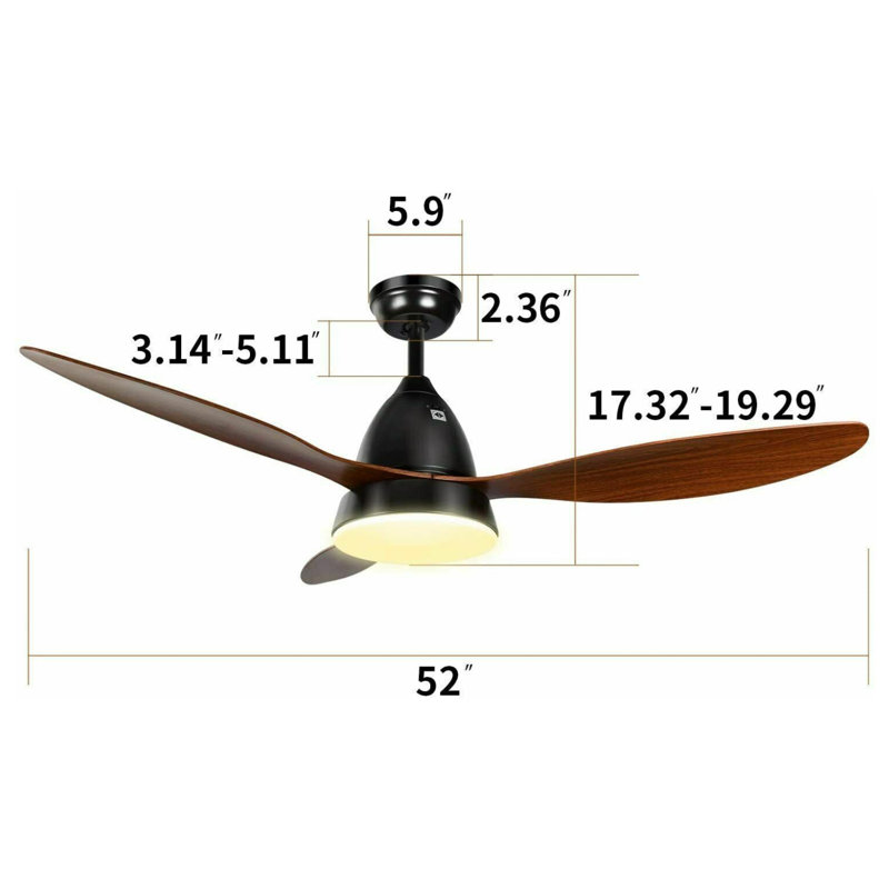 Ventilateurs de plafond ANKEE, 52 ventilateurs de plafond avec éclairage DEL givré et télécommande avec pales au fini nickel brossé pour le salon, la cuisine, la chambre à coucher et la salle à manger, brun-noir