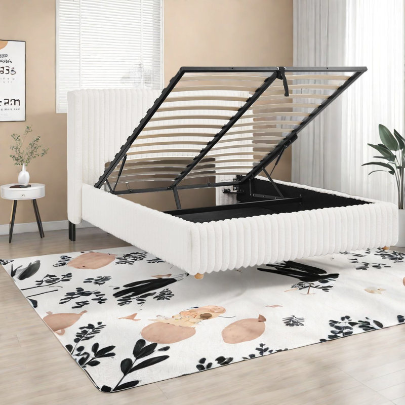 Lit de rangement en fausse fourrure pour grand lit
