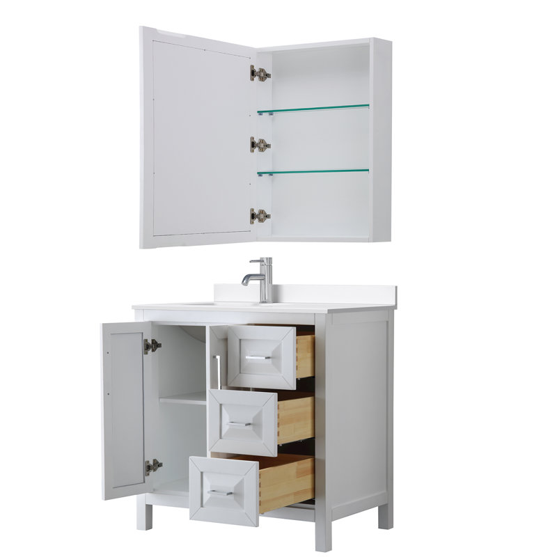 Daria 36'' W Vanity, White Quartz, White, Polished Chrome