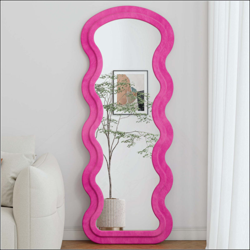 Flannel Full Length Wave Rose Floor Mirror  For Bedroom Living Room Hanging Or Against The Wall, Rose Pink