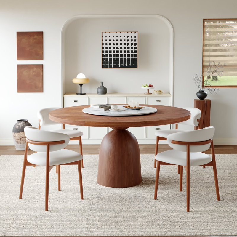 Amberly 7 Pieces Round Dining Table Set -Solid Wood Dining Table with Sintered Stone Rotating Lazy Susan