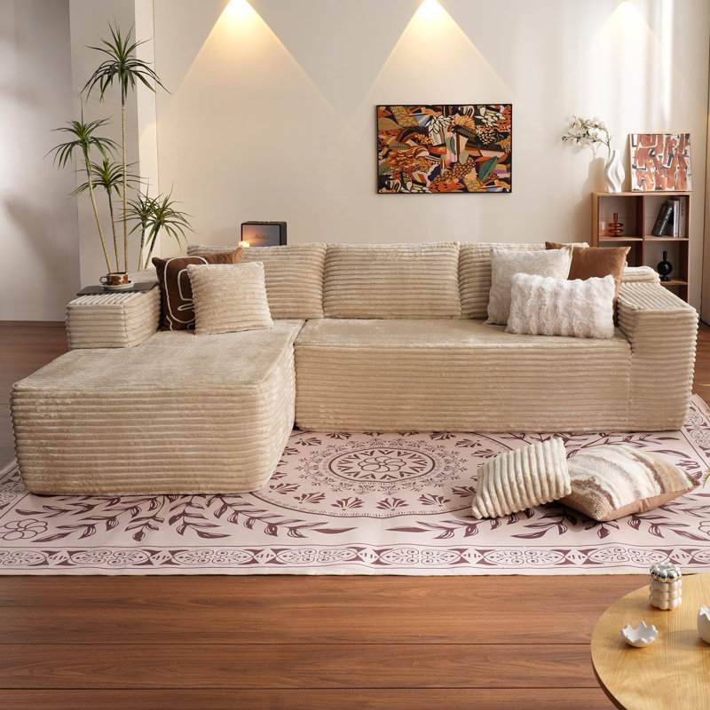 104" Cloud Sectional Couch With L-Shape Chaise, Gray Corduroy