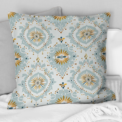 Blue Gold Damask Glamour Print II - Coussin Farmhouse