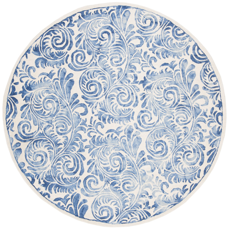 Oakton Hand Tufted Wool/Cotton/Latex Paisley Rug in Ivory/Blue, Round 7'