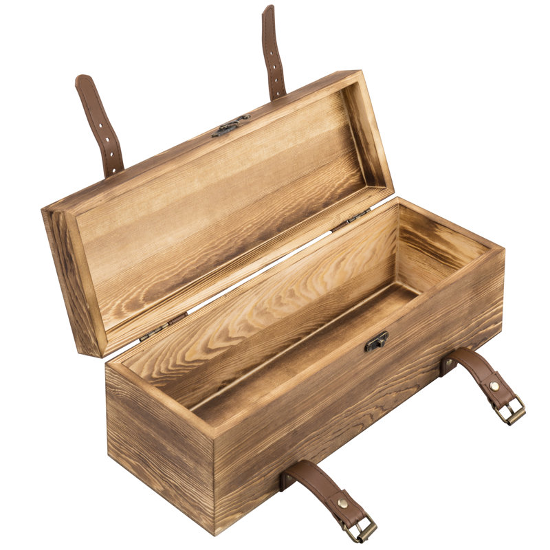 Boîte à vin en bois avec sangle porte-bouteilles