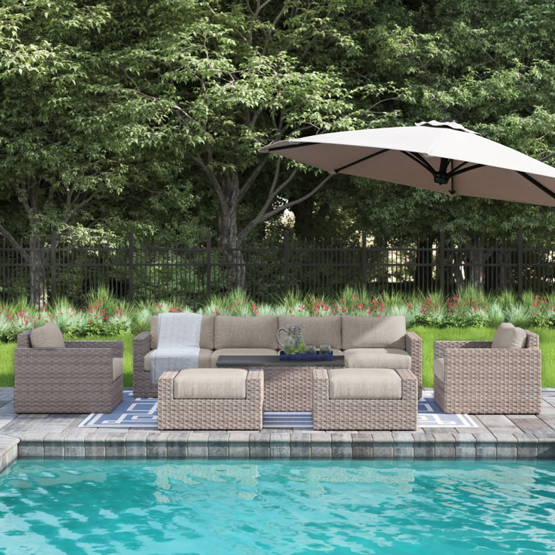 Avrahom 6-Person Wicker Patio Conversation Set, Light Gray