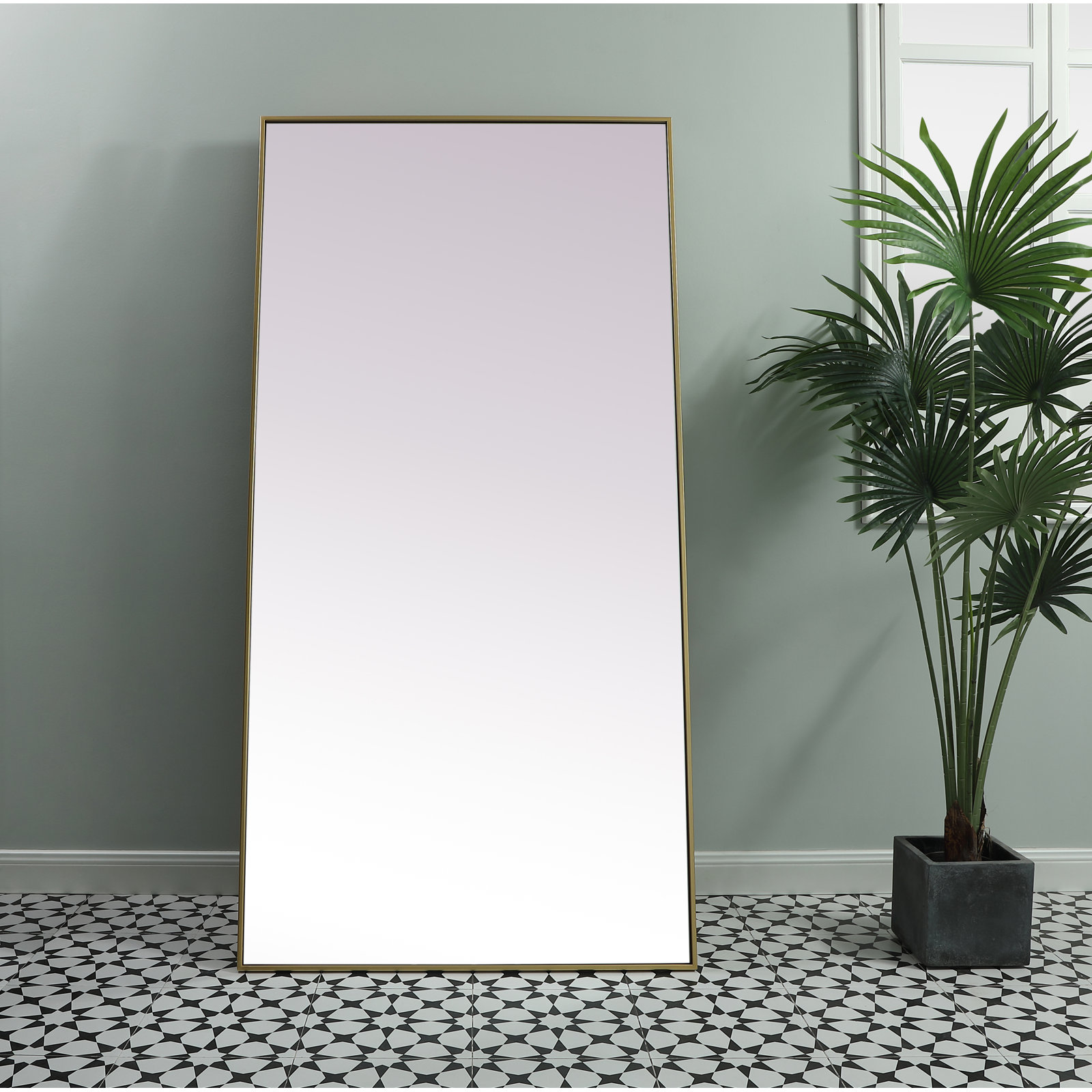 Sabine Metal Rectangle Floor Mirror, 72" x 36", Brass