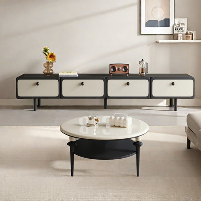 Retro Wood TV Stand and Coffee Table Set