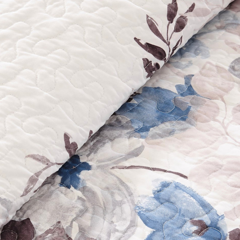 Courtepointe bleu très grand / très grand, 6 pièces, thème de l'aquarelle, microfibre réversible, coussins, impression à la machine, lavage