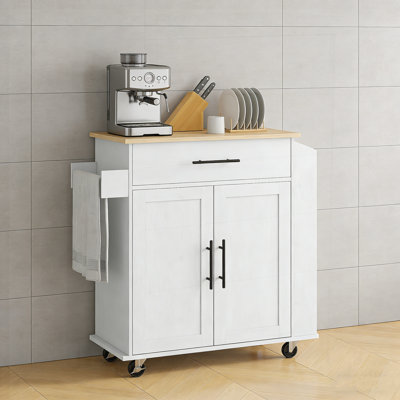 Rolling Kitchen Island with AC Outlets, USB Ports, Storage Cabinet, Spice Rack, and Towel Holder for Modern Kitchens.
