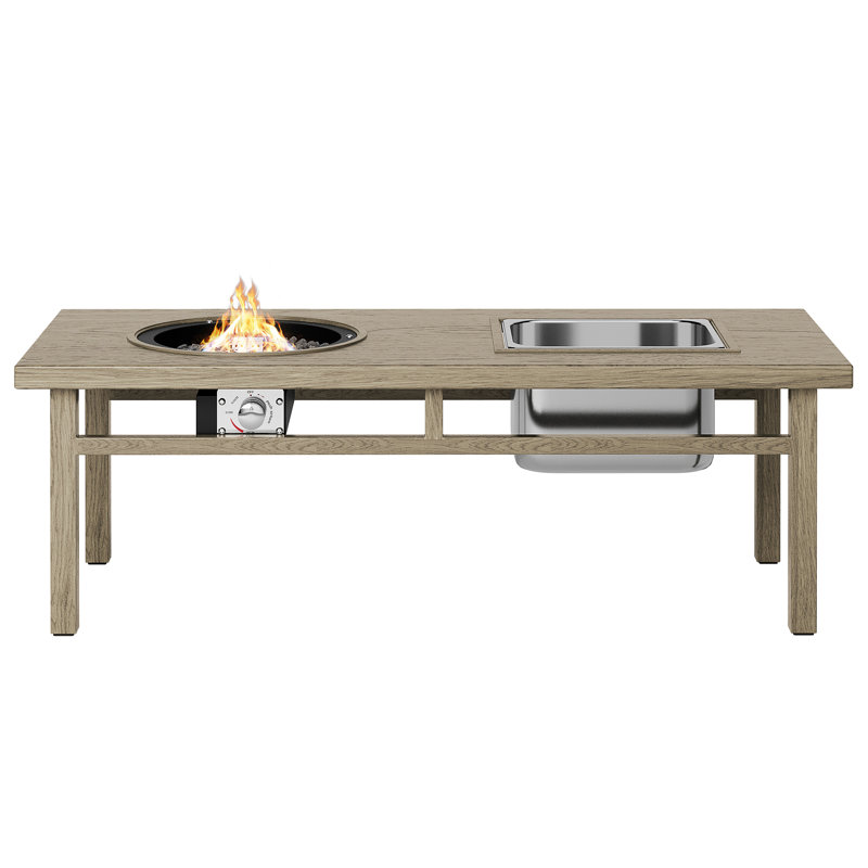 Kirtsey 47" Aluminum Coffee Table with Propane Fire Pit and Ice Bucket, Gray