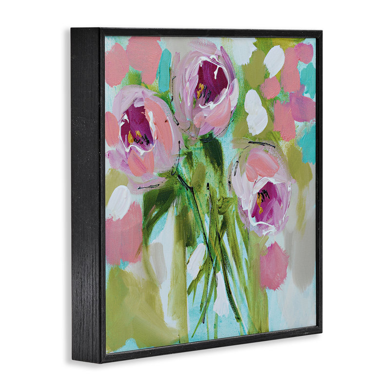 For You Rose Trio, estampe numérique, design par Amanda Brooks, Giclée encadrée noir minuit, H 12 po x l 12 po