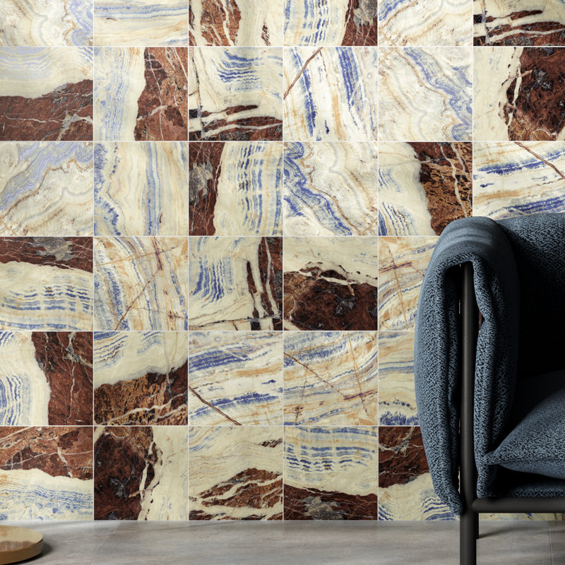 Senzia Square 7.87 in. x 7.87 in. Matte Porcelain Marble look Floor and Wall Tile, Blue/Brown