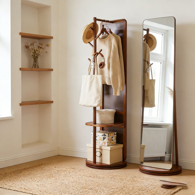 70"x19"Full Length Mirror with Stand,Coat Rack with Mirror,