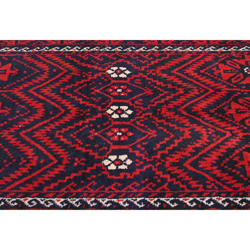 Tapis de couloir oriental tribal rouge 4 x 10 One-of-a-Kind