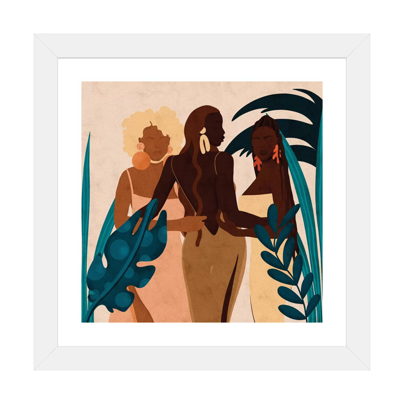 Sœurs carrées par Reyna Noriega - impression d'art graphique, H 24 po x l 24 po x p 1 po, Blanc, Papier encadré blanc